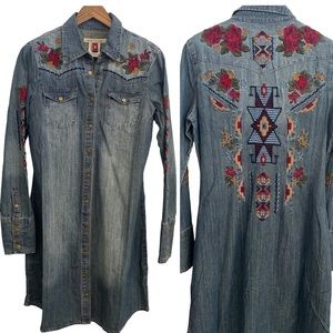 EUC STETSON Denim Boho Western Floral Embroidered Jacket/Dress